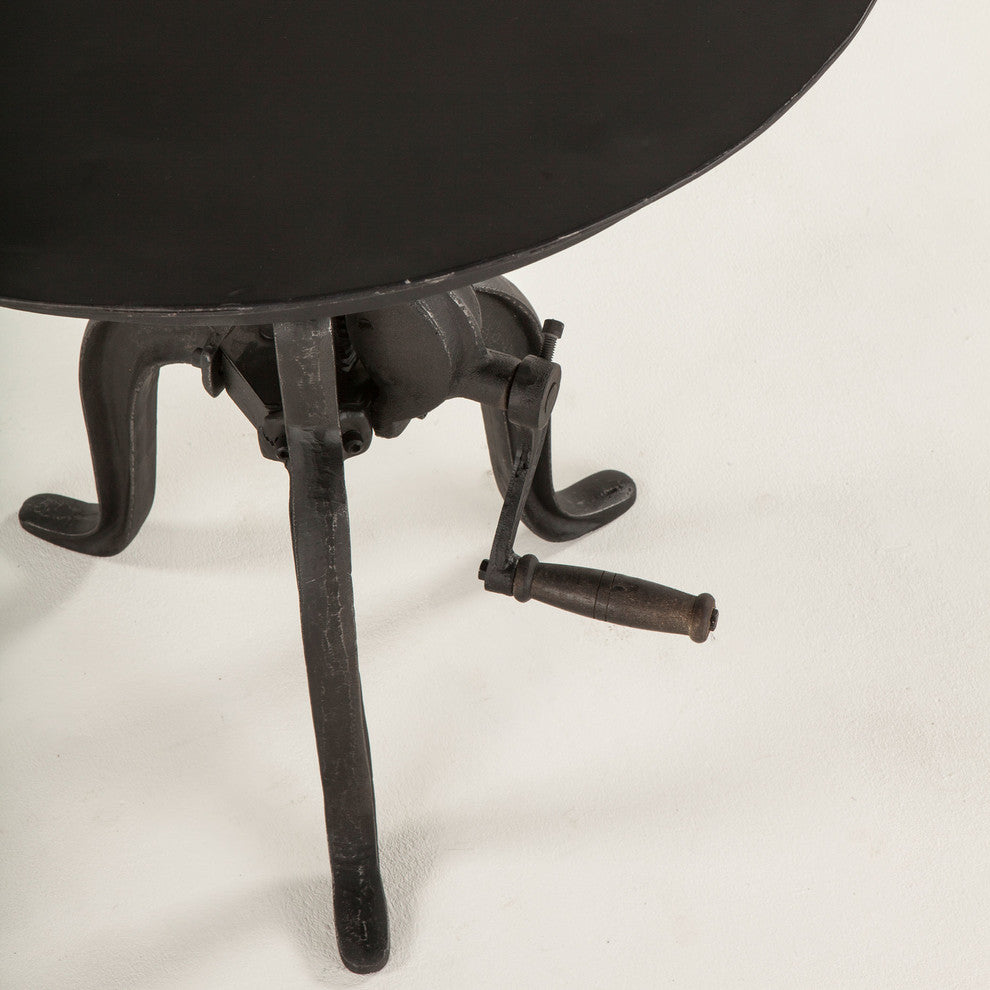 Artezia 24-Inch Adjustable Crank Iron Side Table with Matte Black Finish
