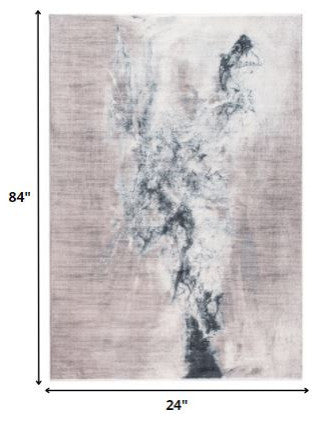 2"x7" Sand Abstract Splash Modern Runner Rug