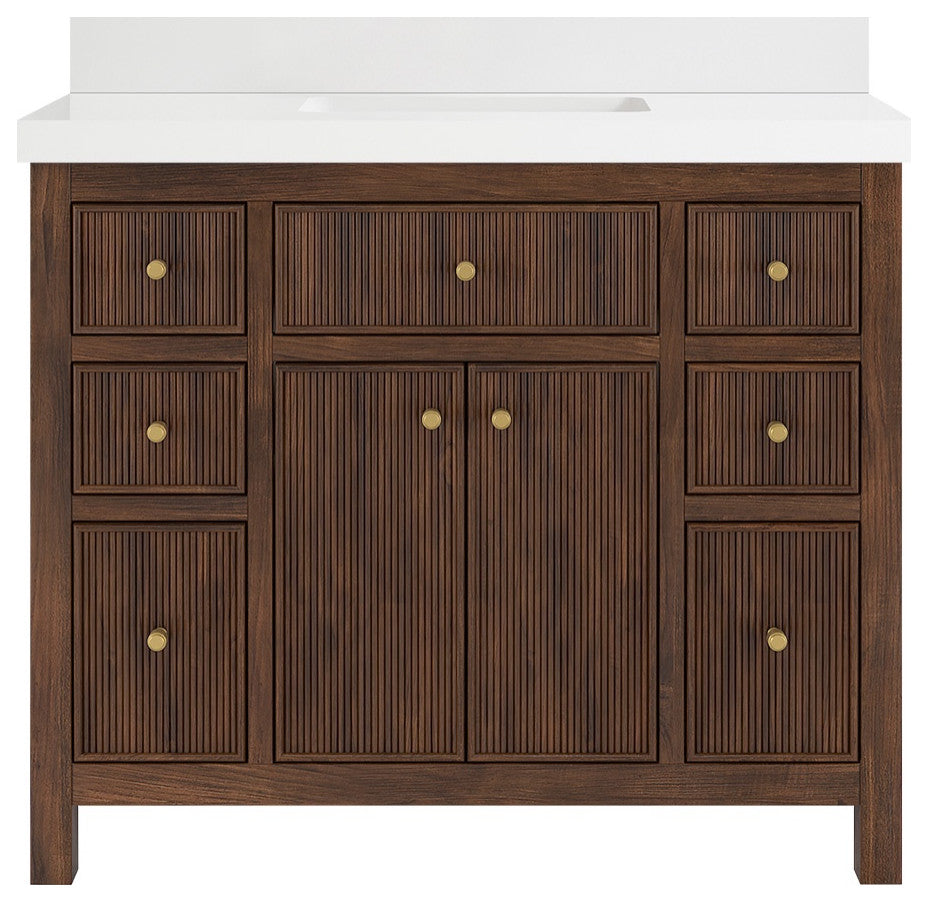Sonoma Teak 42" Single Sink Vanity, Dark Walnut With 2" White Quartz