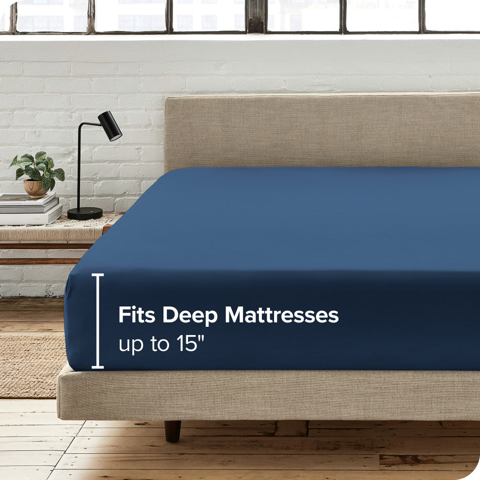 Bare Home Microfiber Fitted Sheet Deep Pocket, Dark Blue, Queen