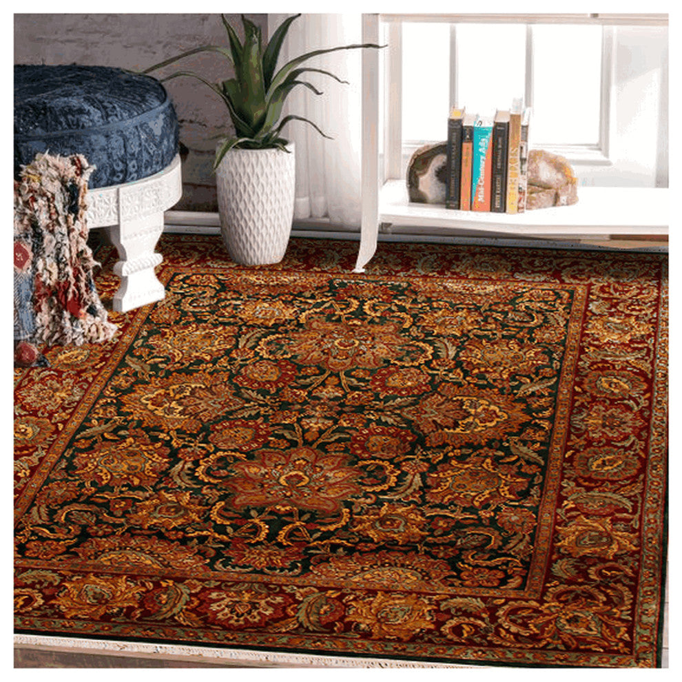Agra Nico Traditional Floral Green Hand Knotted Wool Rug 8'x10'