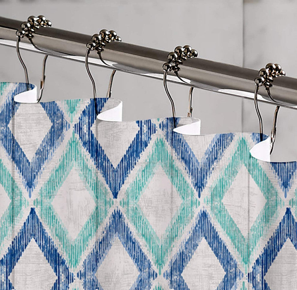 Geometric Green and Blue Apen Shower Curtain, 72"x72"