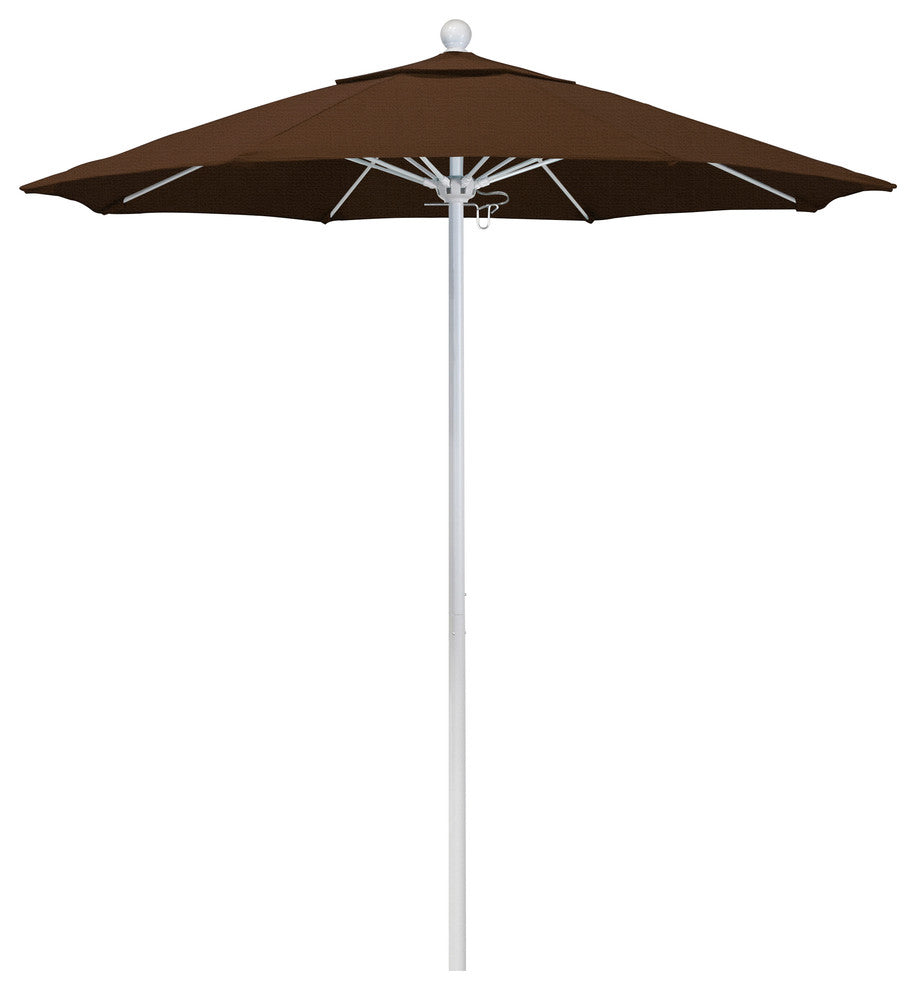 7.5' Matted White Push Lift Fiberglass Rib Aluminum Umbrella, Olefin, Teak