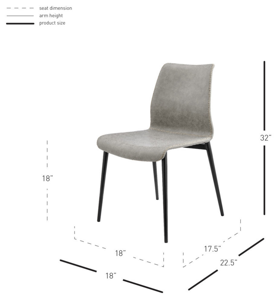 Jayden PU Dining Side Chair, Set of 2, Vintage Mist Gray