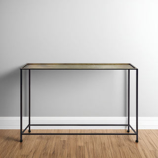 48" Console Sofa Table Bronze Tray Top Industrial Iron Frame Black Brown