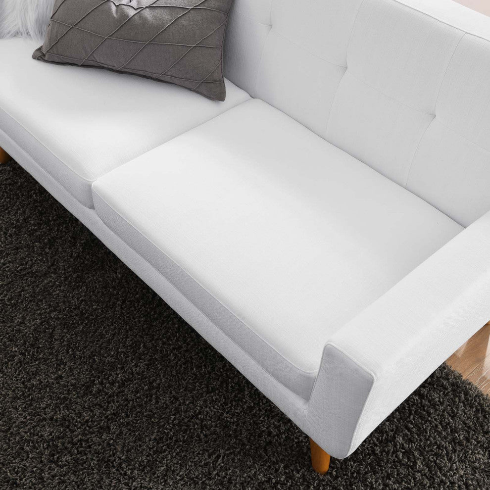 Loveseat Sofa, Fabric, White, Modern, Living Lounge Room Hotel Lobby Hospitality