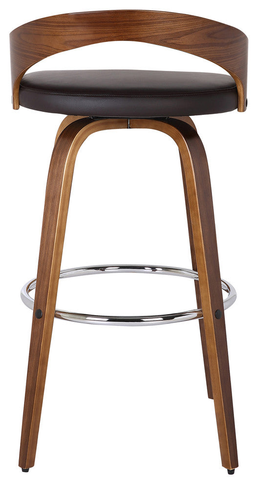 Mahan 26" Counterstool, Walnut Wood Finish With Brown Faux Leather