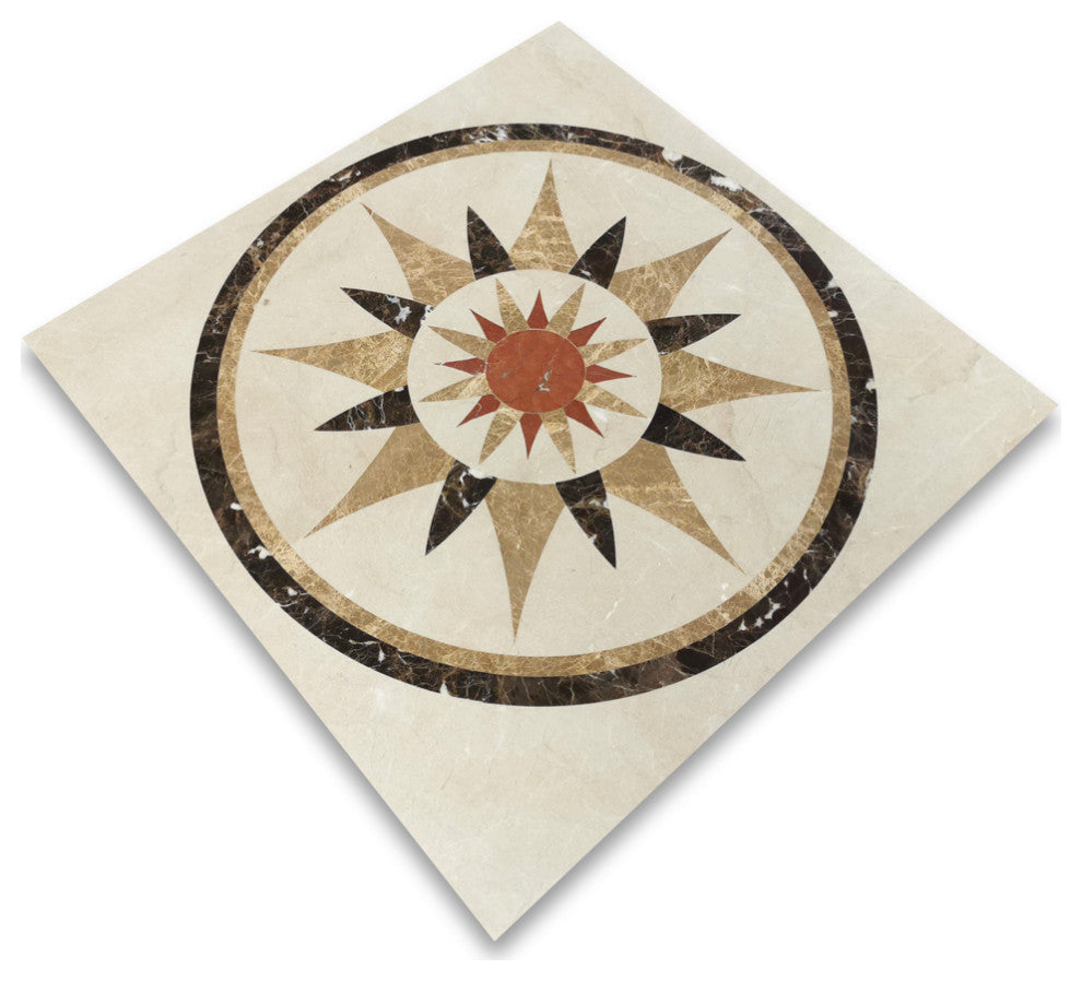 Marble Medallion Jasmine Emperador Rojo 36" Inlay Waterjet Art Piece, 1 piece