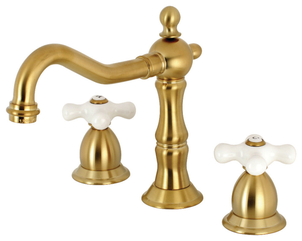 Kingston Brass Widespread Bathroom Faucet With Brass Pop-Up, Brushed Brass