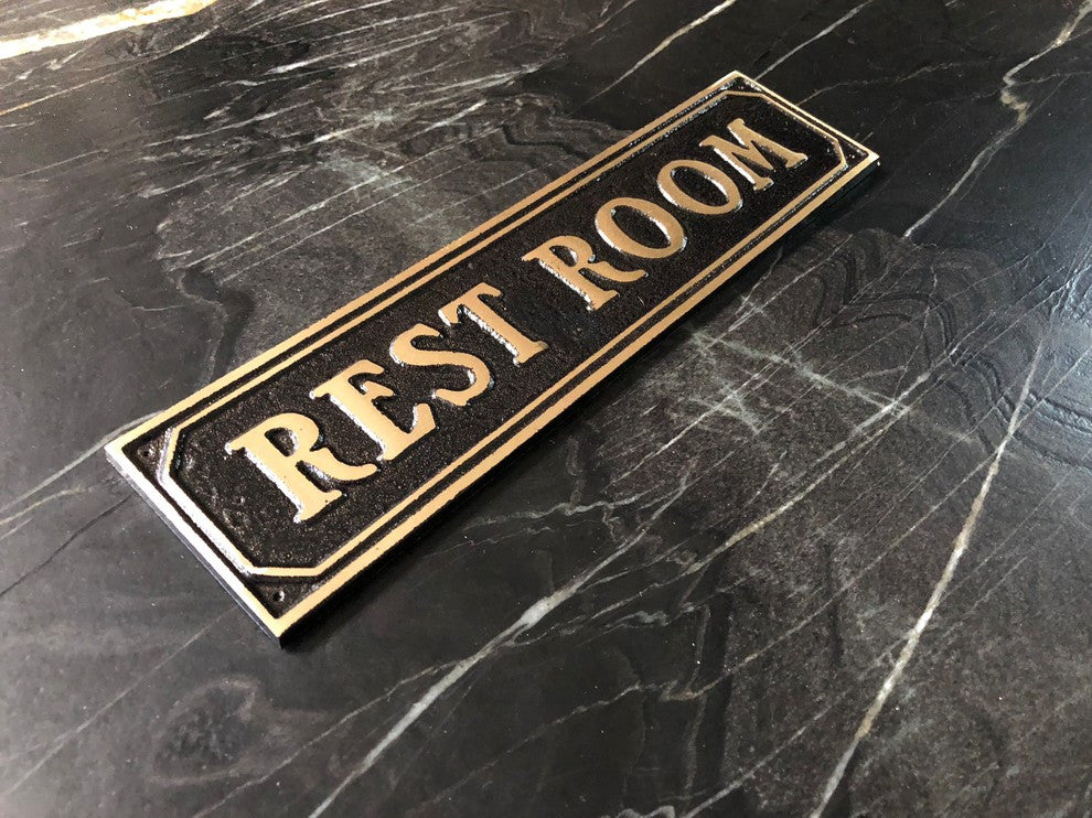 Rustic Brass Restroom Public Door or Wall Sign