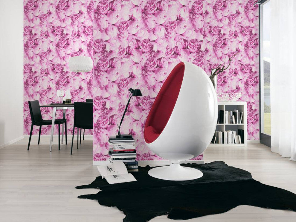 Floral Textured Wallpaper, Peony Flowers, 373981, Pink, 1 Roll
