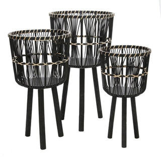3-Piece Set Bamboo Planters, Black