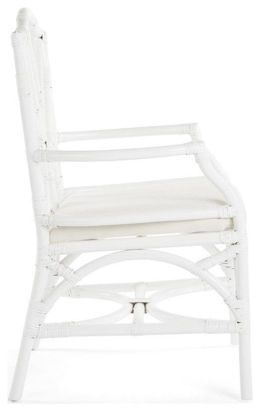 Rattan Chippendale Upholstered Dining Armchair, Set of 2, White