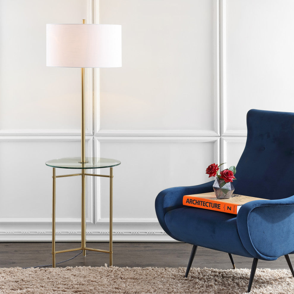Charles 59" Metal, Glass LED Side Table and Floor Lamp, Brass