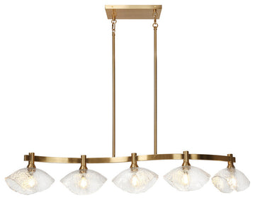 LNC Evangeline 5-Light 44.5" Modern Linear Glass Kitchen Island Light, Brass