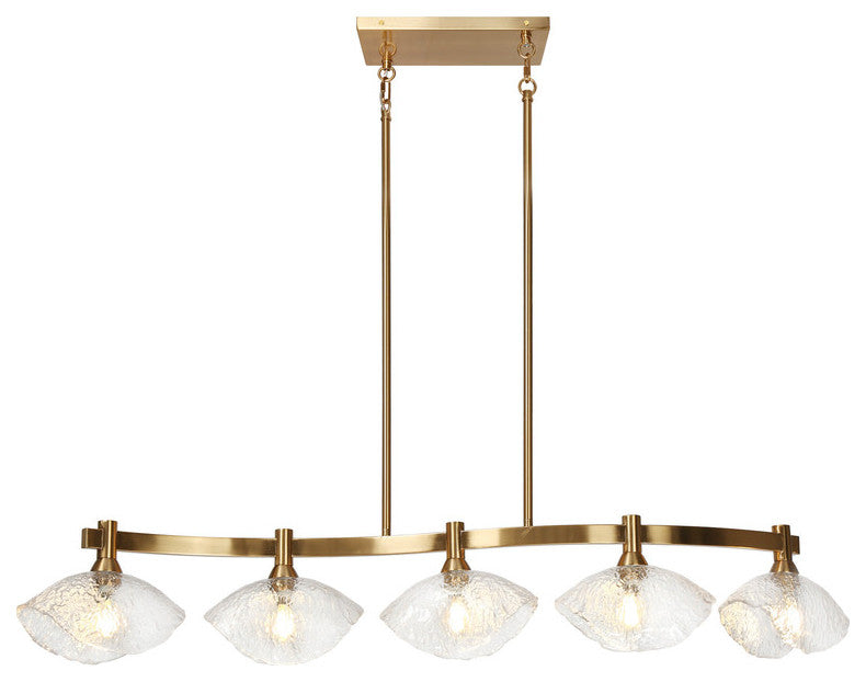 LNC Evangeline 5-Light 44.5" Modern Linear Glass Kitchen Island Light, Brass