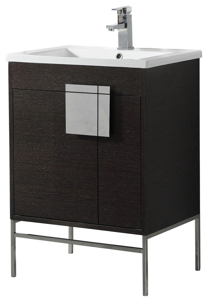 Bathroom Vanity Set, Black Oak Straight Grain, 24", Polished Chrome Hardware