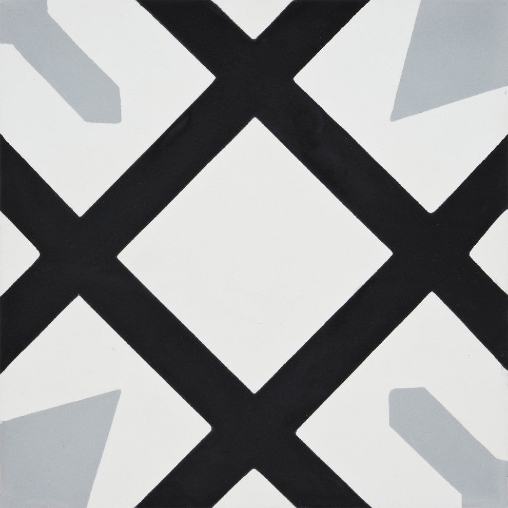 Berkane Handmade Cement Tile, Black/Gray, Sample