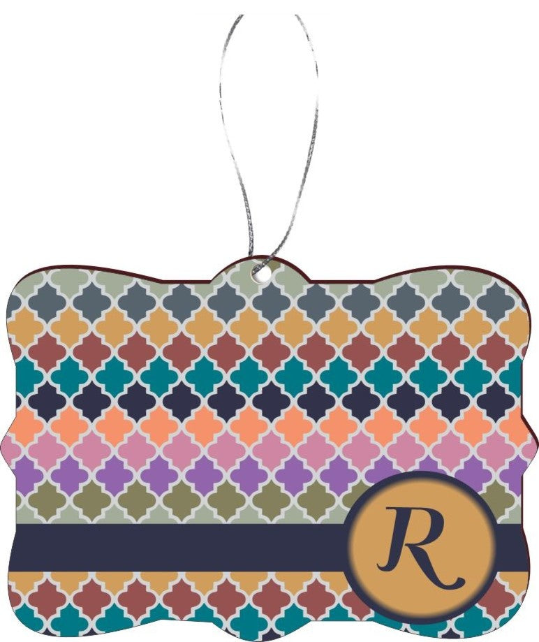Letter R Monogrammed geometric pattern Design Rectangle Christmas Tree Ornament