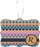 Letter R Monogrammed geometric pattern Design Rectangle Christmas Tree Ornament