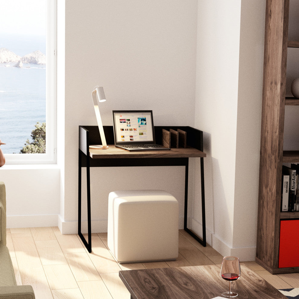 Modern Small Home Office Laptop Table Desk, Walnut/Black