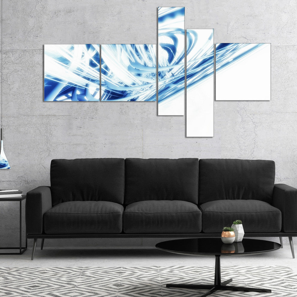 3D Abstract Art Blue Fractal, Abstract Canvas art print, 60"x32", 5 panels