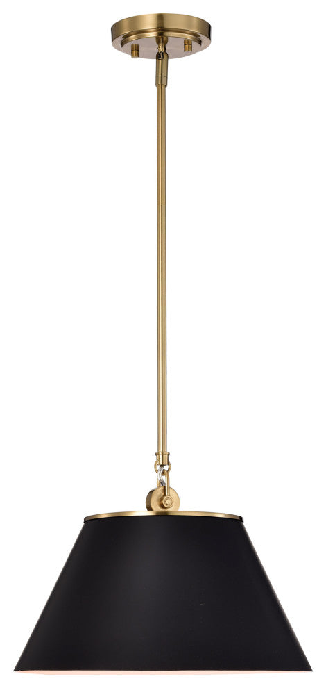 Dover 1-Light Medium Pendant, Black With Vintage Brass