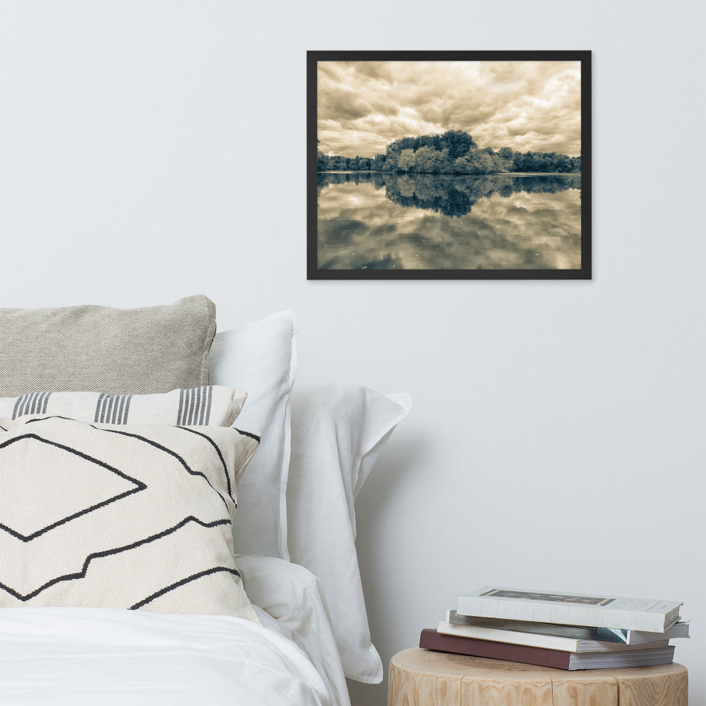 Autumn Reflections Rural Landscape Sepia Framed Photo Paper Wall Art Prints, Black, 16" X 20"