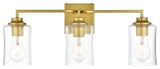 3 Light Brass And Clear Bath Sconce