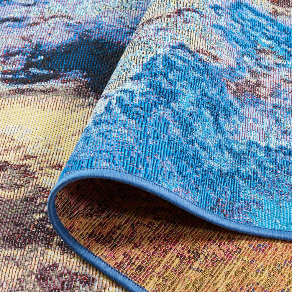 Safavieh Barbados Collection Indoor-Outdoor, BAR540 Rug, Blue/Rust/Gold, 6'6" Square