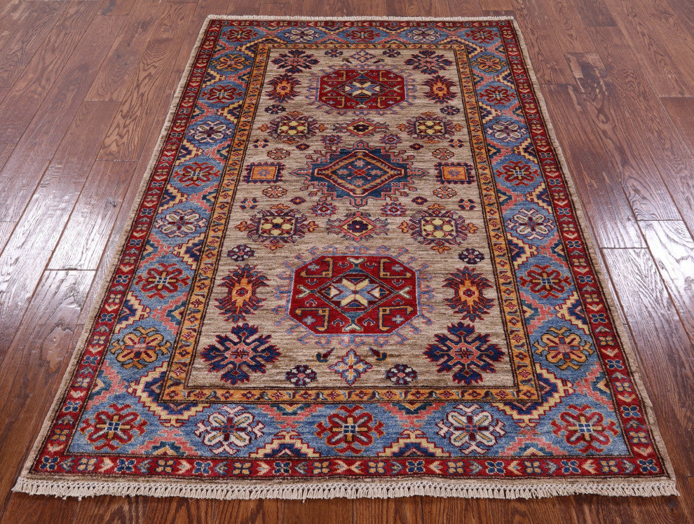 4' 0" X 6' 1" Super Kazak Handmade Wool Rug Q7698