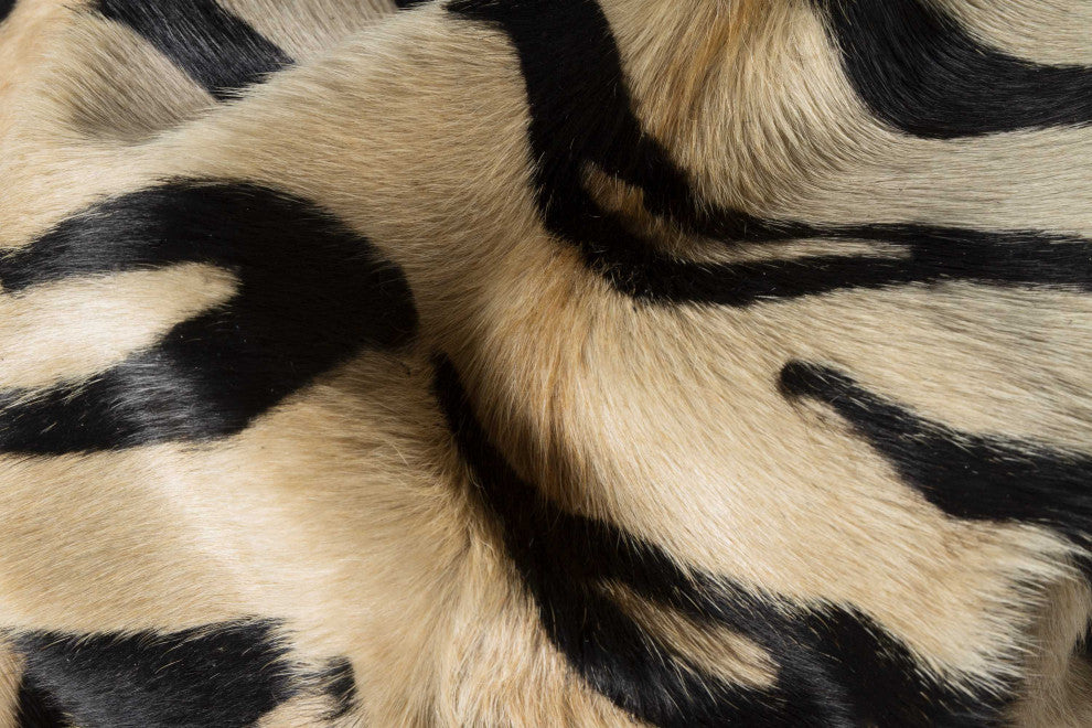 72" X 84" Tiger Black On Natural Cowhide  Rug