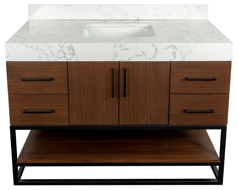 Ellis 48" Bathroom Vanity, Walnut, Top: Engineered Marble