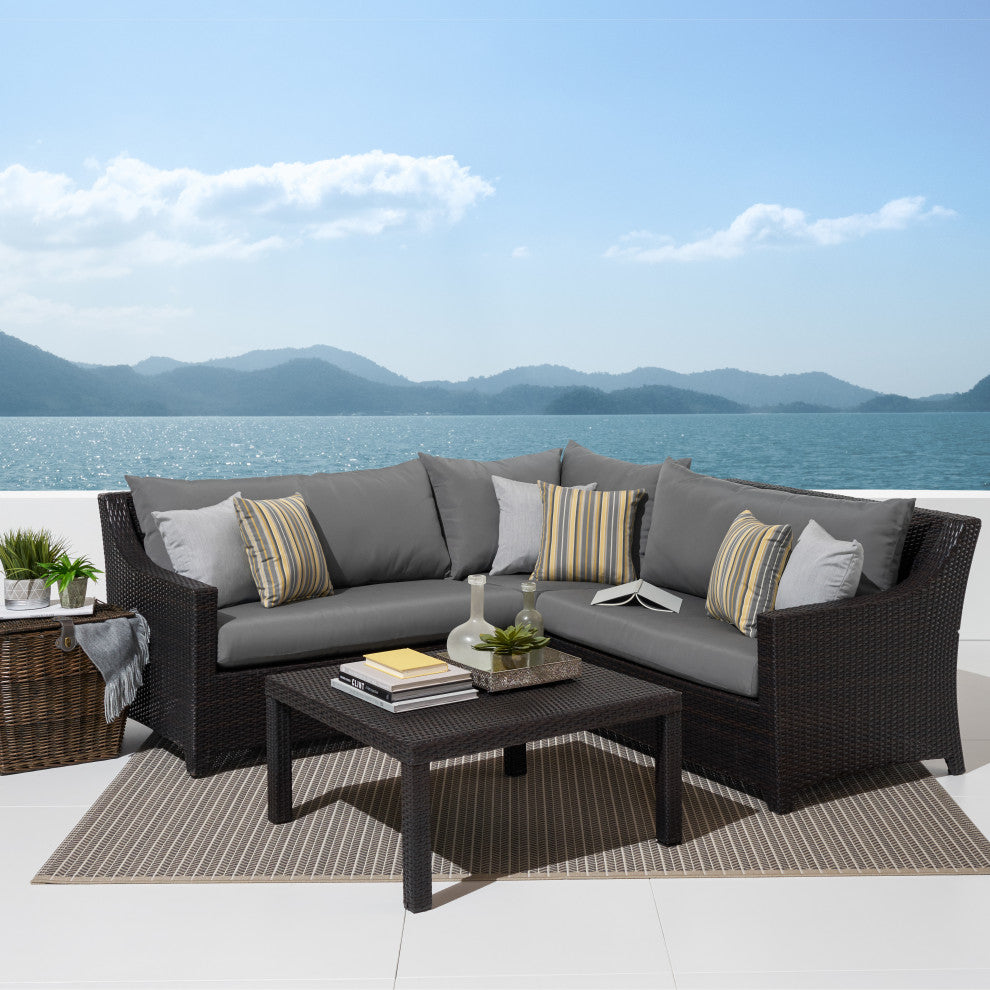 Deco 4 Piece Aluminum Outdoor Patio Corner Sectional Set, Charcoal Gray