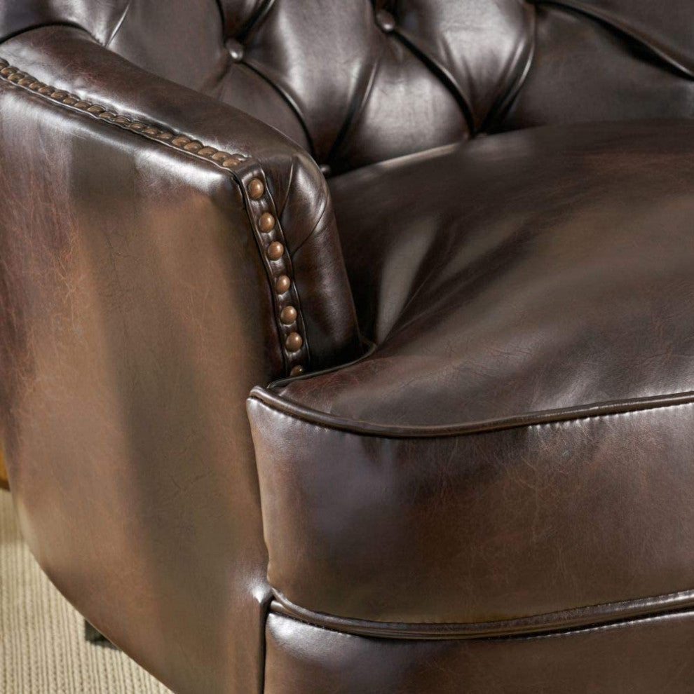 Brown Bonded Leather Accent Club Chair with Quilted Diamond Back Design, Brown Faux Leather
