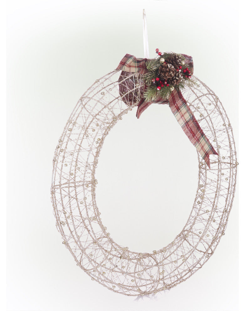 Gold Wire Christmas Wreath Hanging DÃ©cor with LED Lights