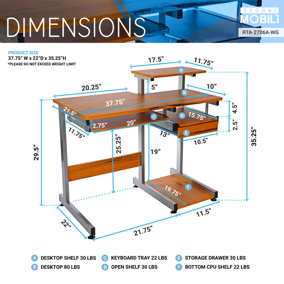 Techni Mobili Multifunction Computer Desk