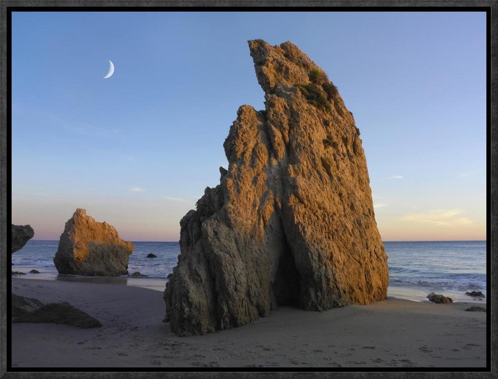 Crescent Moon Over El Matador Beach, Malibu, California, 16"x12"