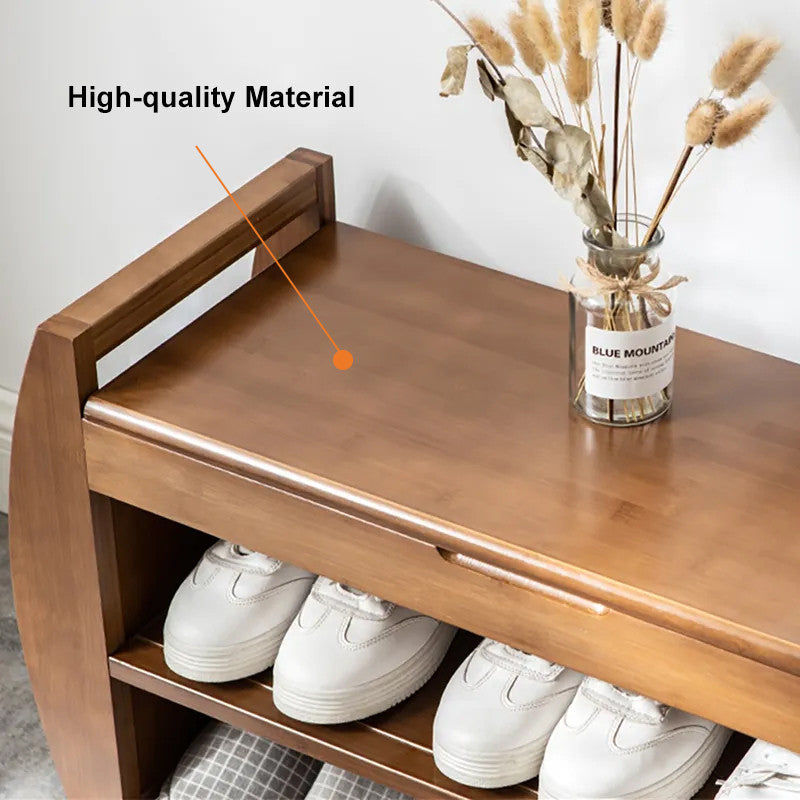 40.2" Rustic Bamboo Upholstered Entryway Flip Top Storage 3-Tier Shoe Bench Rack