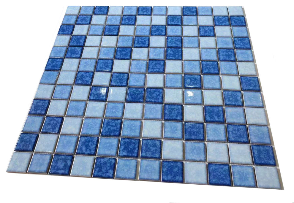 Monet 12"x12" Glossy Porcelain Square Mosaic Tile,Baby Blue, Set of 13