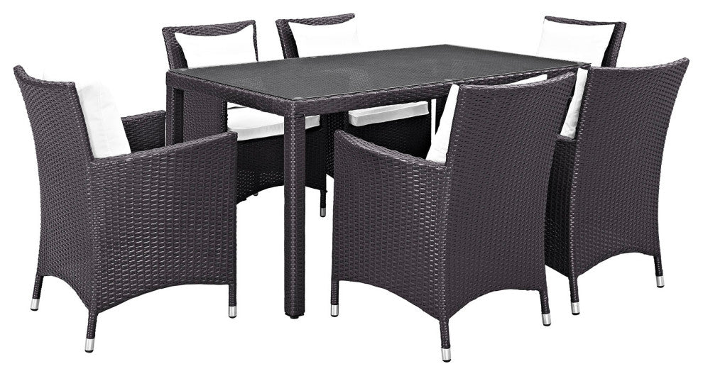 Modway Convene 7 Piece Outdoor Patio Dining Set, Espresso White