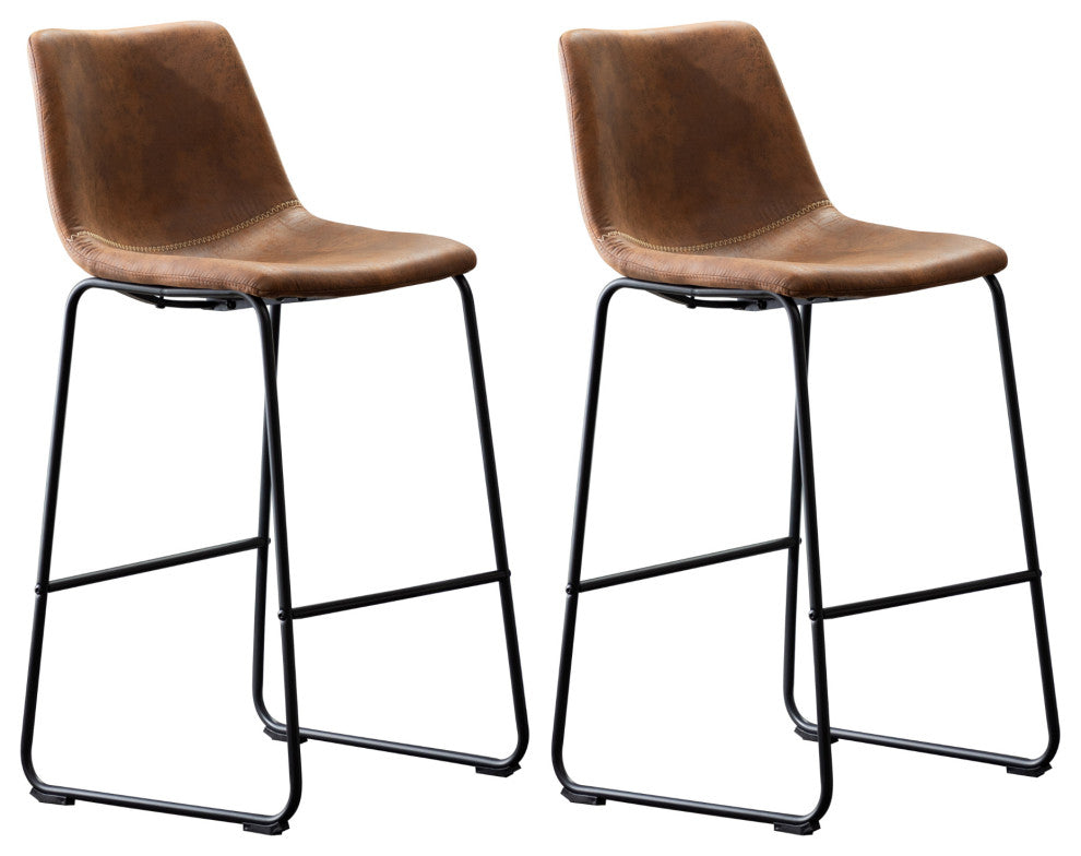 Home Beyond Synthetic Leather Dining Chairs Armless, Set of 2, Brown