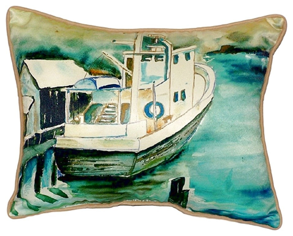Betsy Drake Oyster Boat Small Indoor/Outdoor Pillow 11x14