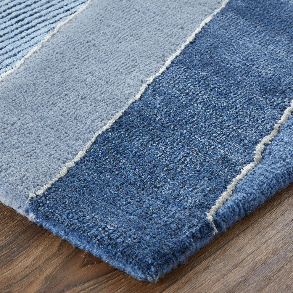 Weave & Wander Cutlor Graphic Wool Rug, Navy Blue/Opal Gray, 2ft x 3ft Rug