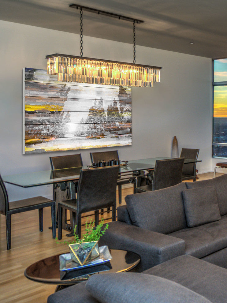 "Tree Snow" Painting Print on White Wood