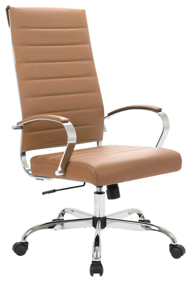 LeisureMod BOT19BRL Brown Benmar High-Back Leather Office Chair
