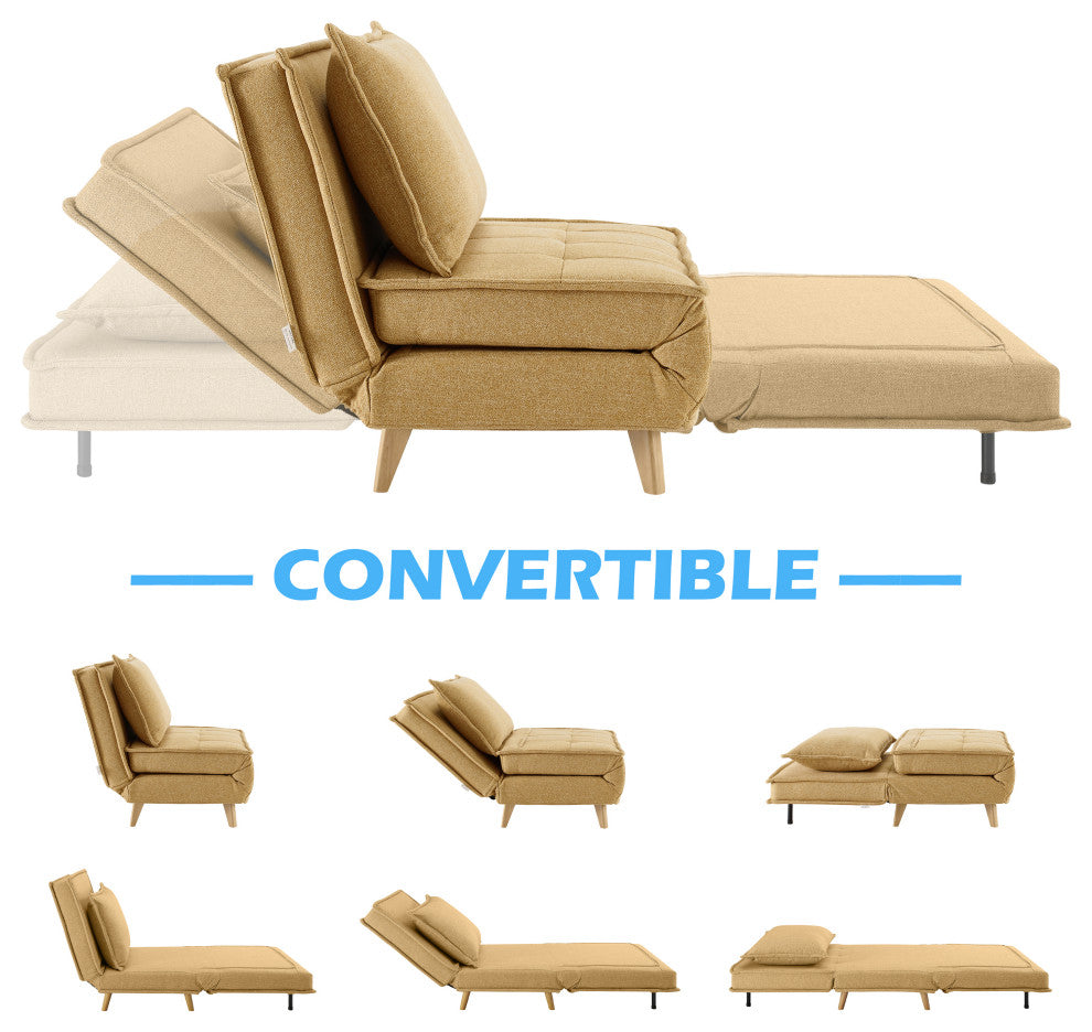 Modern Fabric Upholstered Convertible Sofa Bed Folding Sleeper Chair, Yellow