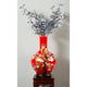 Red Cherry Blossom Chinese Porcelain Temple Vase, With Stand
