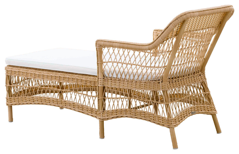 Olivia Chaise Lounge With Cushion, Natural Finish, Snow White Upholstery