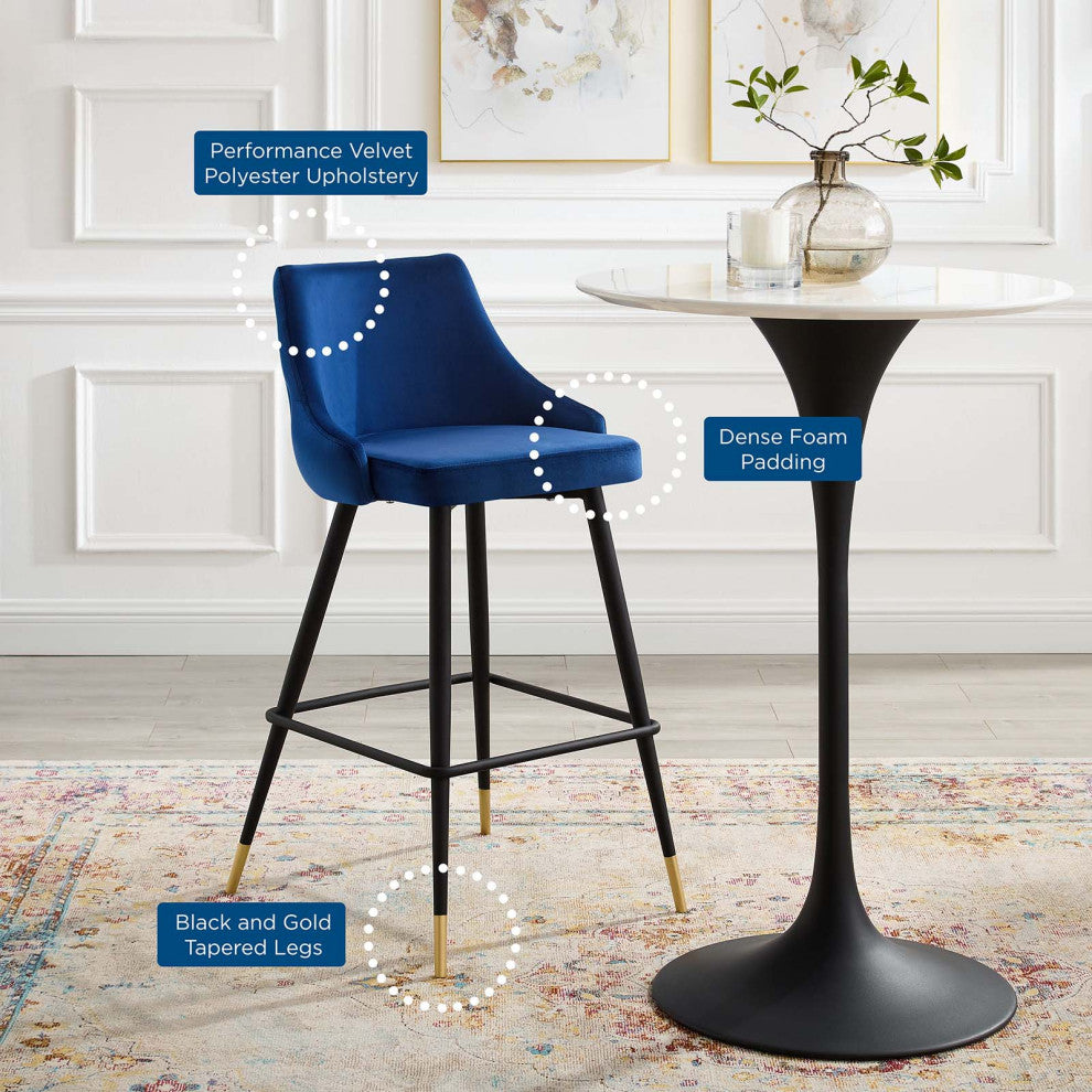 Bar Stool Chair Barstool, Set of 2, Velvet, Blue Navy, Modern, Bar Pub Bistro